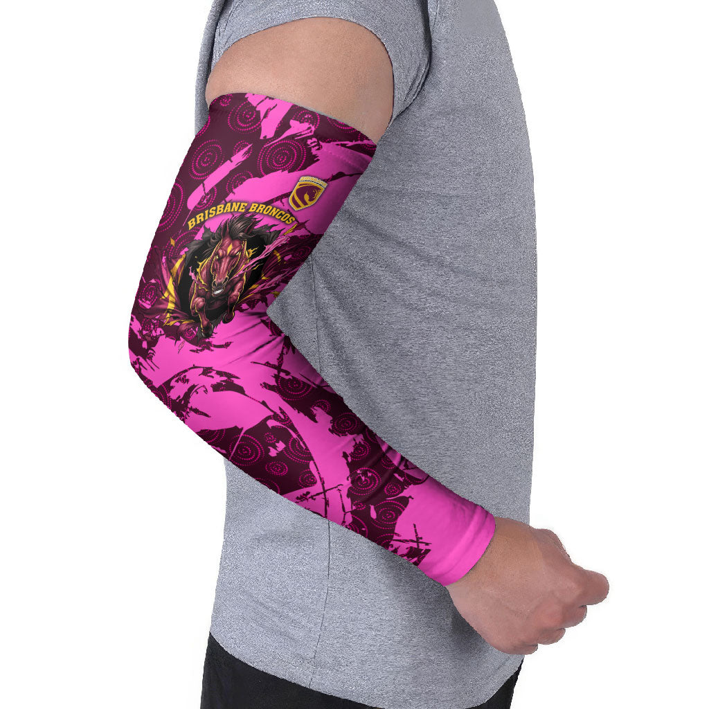 Personalised Brisbane Broncos Arm Sleeves Fierce Horse Mascot In Pink Aboriginal Dot Art Style