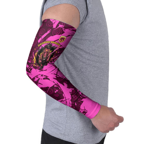 Personalised Brisbane Broncos Arm Sleeves Fierce Horse Mascot In Pink Aboriginal Dot Art Style