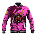 Personalised Brisbane Broncos Baseball Jacket Fierce Horse Mascot In Pink Aboriginal Dot Art Style