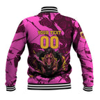 Personalised Brisbane Broncos Baseball Jacket Fierce Horse Mascot In Pink Aboriginal Dot Art Style