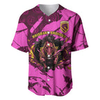 Personalised Brisbane Broncos Baseball Jersey Fierce Horse Mascot In Pink Aboriginal Dot Art Style