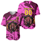 Personalised Brisbane Broncos Baseball Jersey Fierce Horse Mascot In Pink Aboriginal Dot Art Style