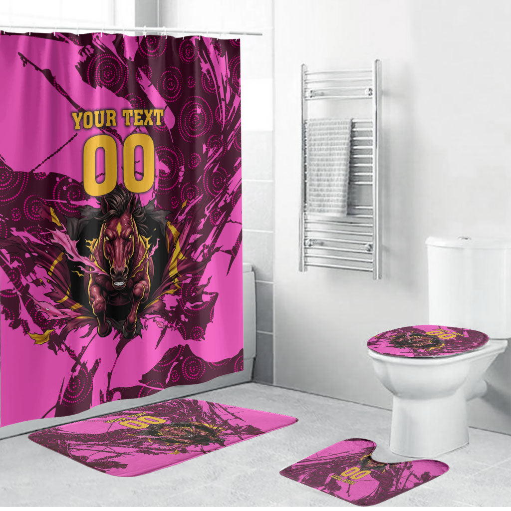 Personalised Brisbane Broncos Bathroom Set Fierce Horse Mascot In Pink Aboriginal Dot Art Style