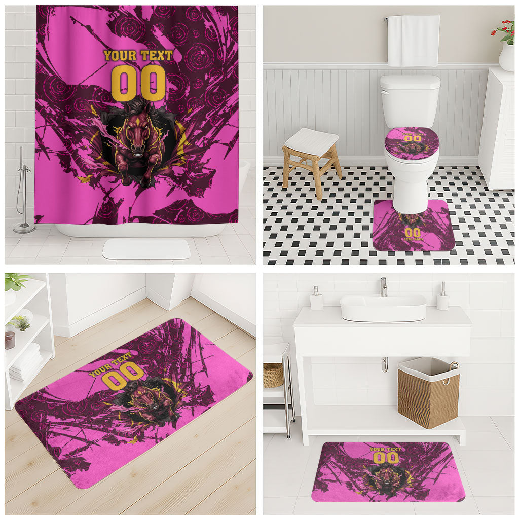 Personalised Brisbane Broncos Bathroom Set Fierce Horse Mascot In Pink Aboriginal Dot Art Style