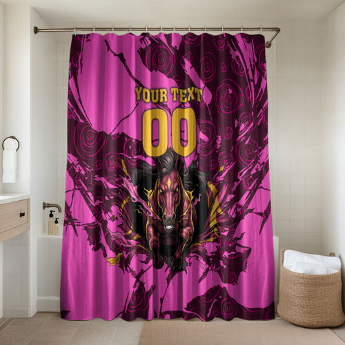 Personalised Brisbane Broncos Bathroom Set Fierce Horse Mascot In Pink Aboriginal Dot Art Style