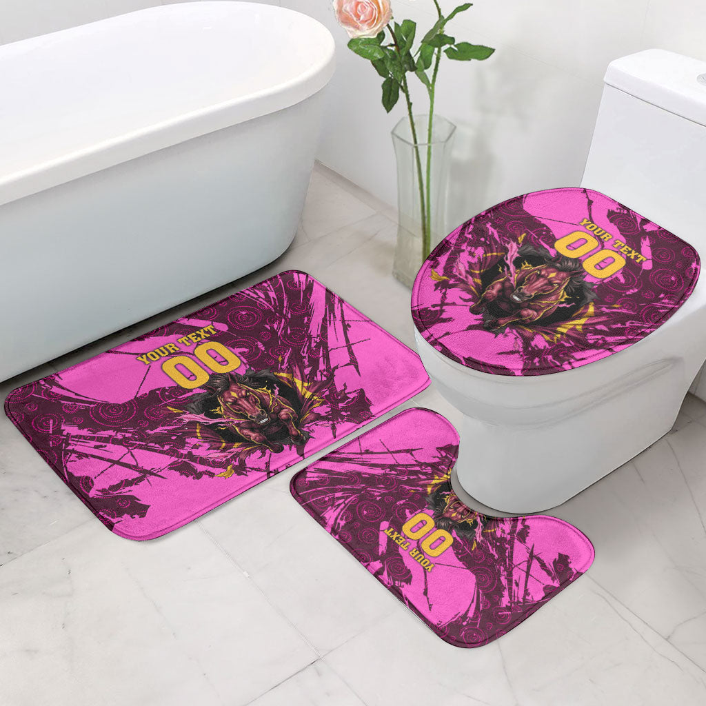 Personalised Brisbane Broncos Bathroom Set Fierce Horse Mascot In Pink Aboriginal Dot Art Style