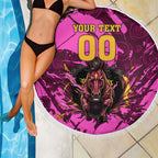 Personalised Brisbane Broncos Beach Blanket Fierce Horse Mascot In Pink Aboriginal Dot Art Style