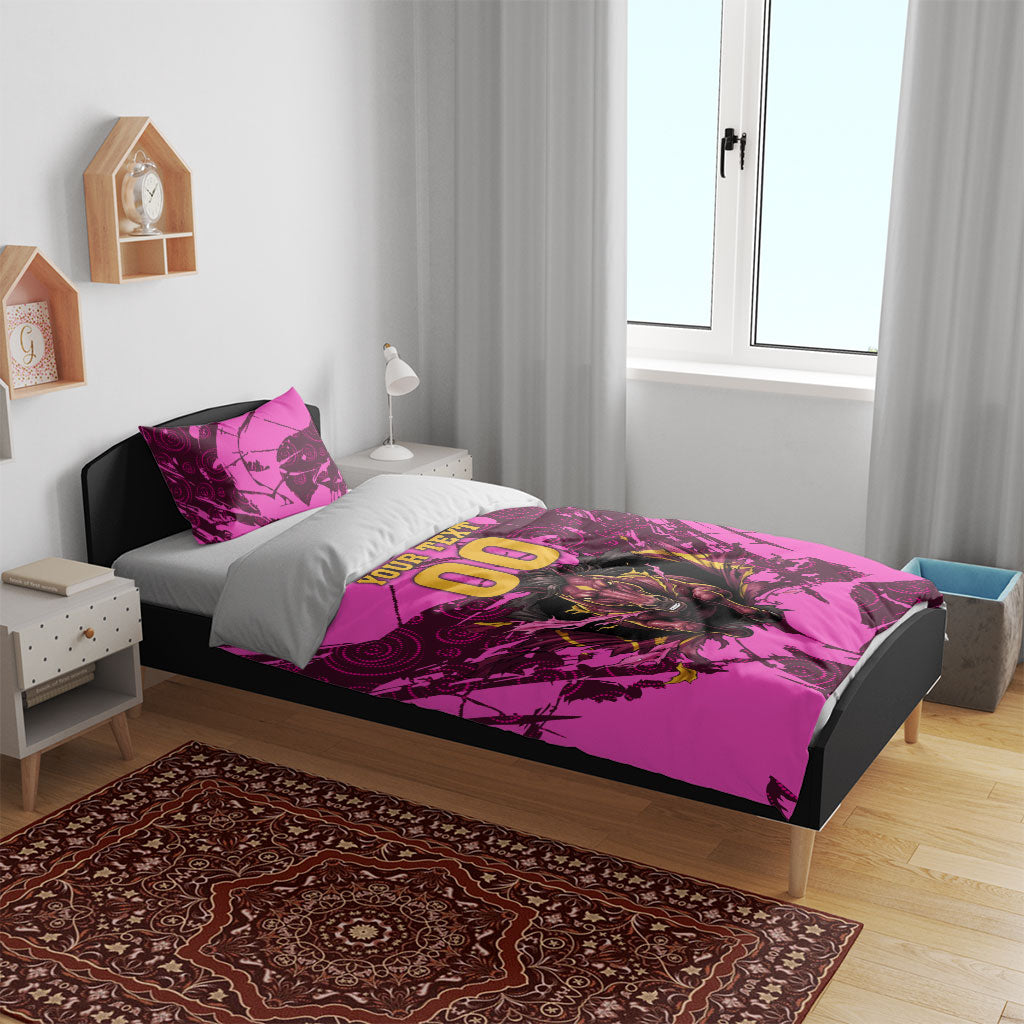 Personalised Brisbane Broncos Bedding Set Fierce Horse Mascot In Pink Aboriginal Dot Art Style