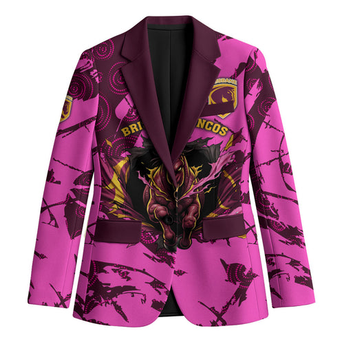 Personalised Brisbane Broncos Blazer Fierce Horse Mascot In Pink Aboriginal Dot Art Style