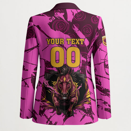 Personalised Brisbane Broncos Blazer Fierce Horse Mascot In Pink Aboriginal Dot Art Style