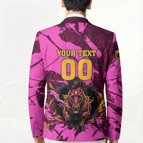 Personalised Brisbane Broncos Blazer Fierce Horse Mascot In Pink Aboriginal Dot Art Style
