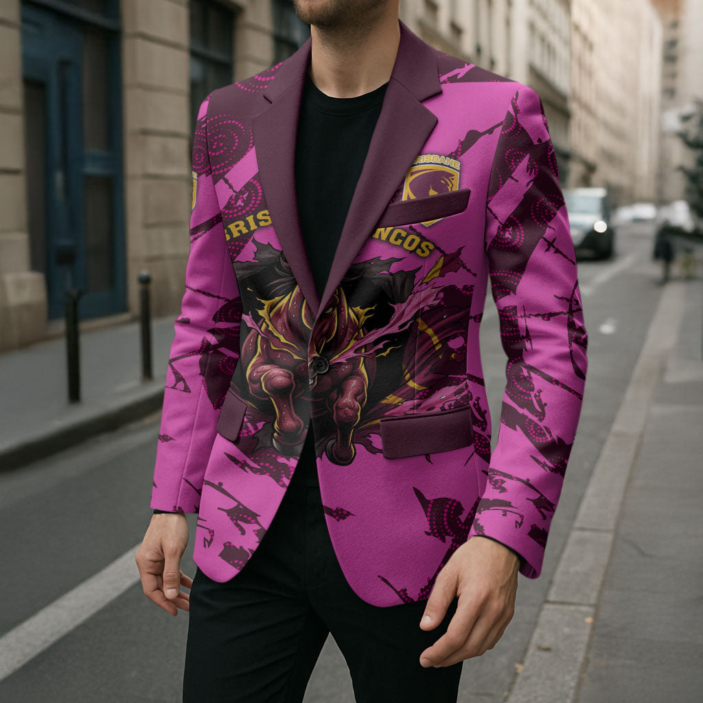 Personalised Brisbane Broncos Blazer Fierce Horse Mascot In Pink Aboriginal Dot Art Style