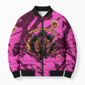 Personalised Brisbane Broncos Bomber Puffer Jacket Fierce Horse Mascot In Pink Aboriginal Dot Art Style