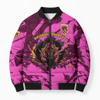 Personalised Brisbane Broncos Bomber Puffer Jacket Fierce Horse Mascot In Pink Aboriginal Dot Art Style