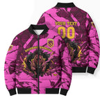 Personalised Brisbane Broncos Bomber Puffer Jacket Fierce Horse Mascot In Pink Aboriginal Dot Art Style