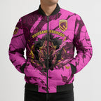 Personalised Brisbane Broncos Bomber Puffer Jacket Fierce Horse Mascot In Pink Aboriginal Dot Art Style