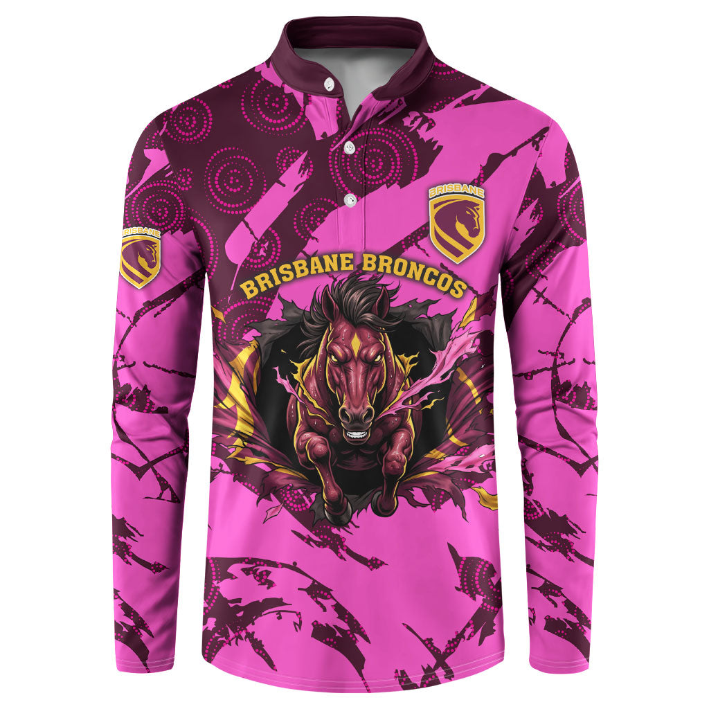 Personalised Brisbane Broncos Button Sweatshirt Fierce Horse Mascot In Pink Aboriginal Dot Art Style