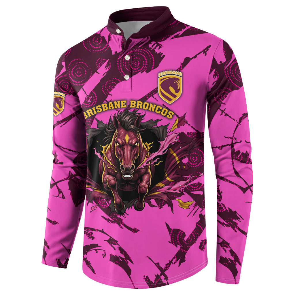 Personalised Brisbane Broncos Button Sweatshirt Fierce Horse Mascot In Pink Aboriginal Dot Art Style
