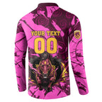 Personalised Brisbane Broncos Button Sweatshirt Fierce Horse Mascot In Pink Aboriginal Dot Art Style