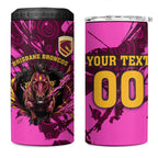 Personalised Brisbane Broncos 4 in 1 Can Cooler Tumbler Fierce Horse Mascot In Pink Aboriginal Dot Art Style