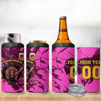 Personalised Brisbane Broncos 4 in 1 Can Cooler Tumbler Fierce Horse Mascot In Pink Aboriginal Dot Art Style