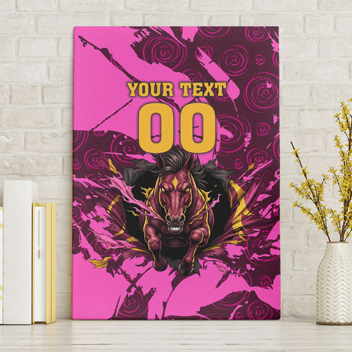Personalised Brisbane Broncos Canvas Wall Art Fierce Horse Mascot In Pink Aboriginal Dot Art Style