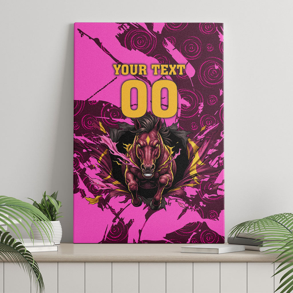Personalised Brisbane Broncos Canvas Wall Art Fierce Horse Mascot In Pink Aboriginal Dot Art Style
