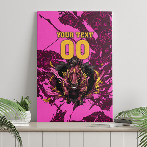 Personalised Brisbane Broncos Canvas Wall Art Fierce Horse Mascot In Pink Aboriginal Dot Art Style