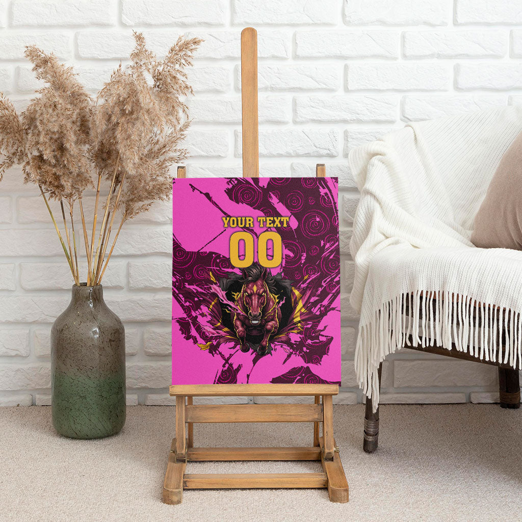 Personalised Brisbane Broncos Canvas Wall Art Fierce Horse Mascot In Pink Aboriginal Dot Art Style