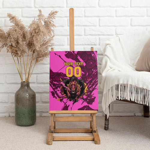 Personalised Brisbane Broncos Canvas Wall Art Fierce Horse Mascot In Pink Aboriginal Dot Art Style