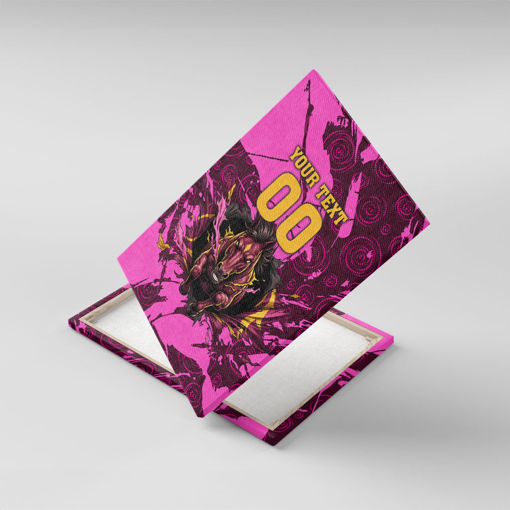 Personalised Brisbane Broncos Canvas Wall Art Fierce Horse Mascot In Pink Aboriginal Dot Art Style