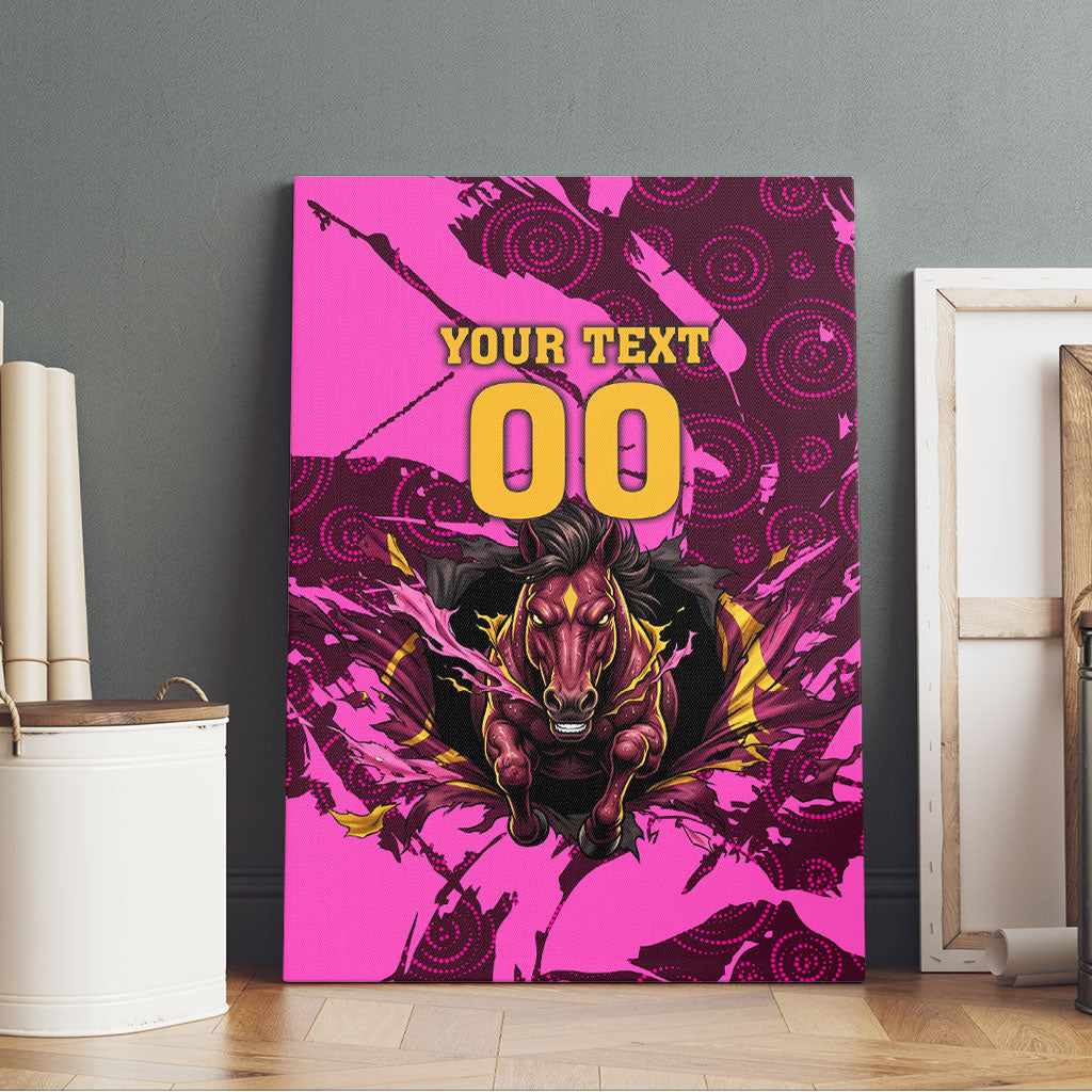 Personalised Brisbane Broncos Canvas Wall Art Fierce Horse Mascot In Pink Aboriginal Dot Art Style