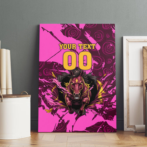 Personalised Brisbane Broncos Canvas Wall Art Fierce Horse Mascot In Pink Aboriginal Dot Art Style