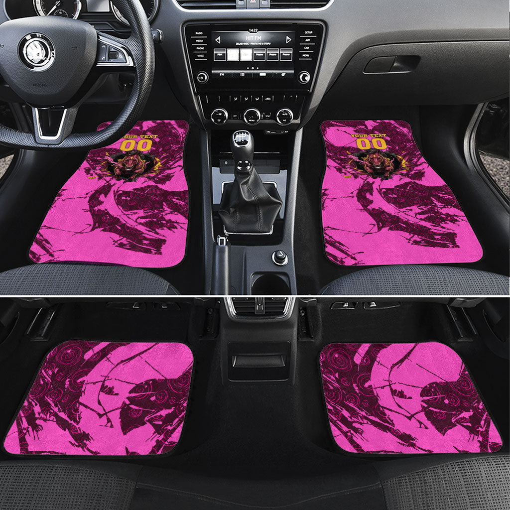 Personalised Brisbane Broncos Car Mats Fierce Horse Mascot In Pink Aboriginal Dot Art Style