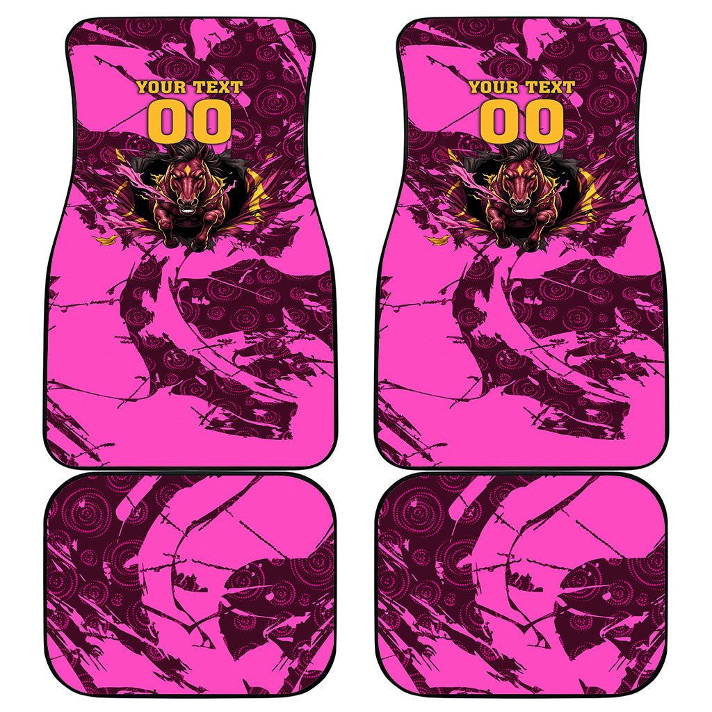 Personalised Brisbane Broncos Car Mats Fierce Horse Mascot In Pink Aboriginal Dot Art Style