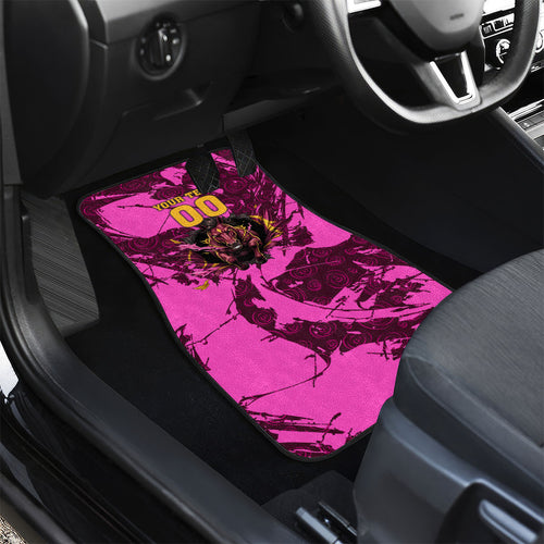 Personalised Brisbane Broncos Car Mats Fierce Horse Mascot In Pink Aboriginal Dot Art Style