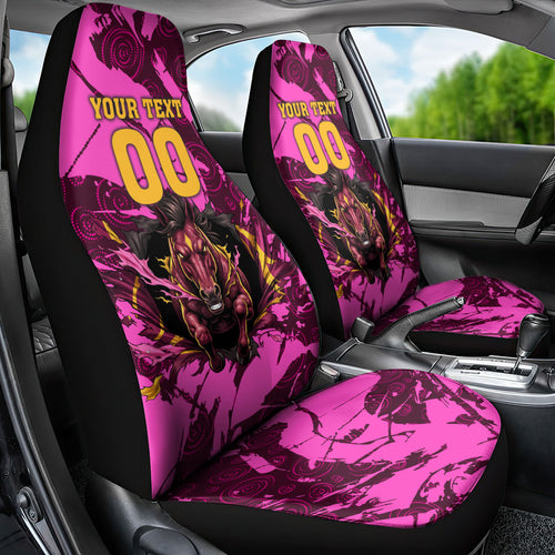 Personalised Brisbane Broncos Car Seat Cover Fierce Horse Mascot In Pink Aboriginal Dot Art Style
