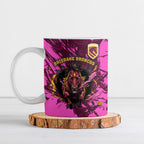 Personalised Brisbane Broncos Ceramic Mug Fierce Horse Mascot In Pink Aboriginal Dot Art Style