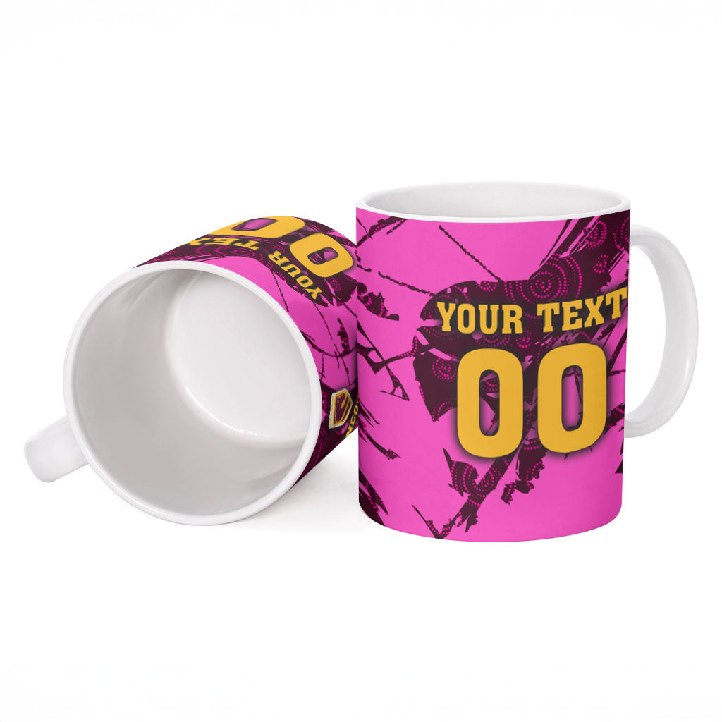 Personalised Brisbane Broncos Ceramic Mug Fierce Horse Mascot In Pink Aboriginal Dot Art Style