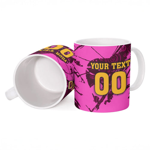 Personalised Brisbane Broncos Ceramic Mug Fierce Horse Mascot In Pink Aboriginal Dot Art Style