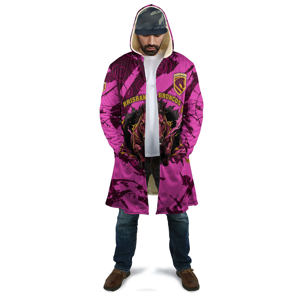 Personalised Brisbane Broncos Cloak Fierce Horse Mascot In Pink Aboriginal Dot Art Style