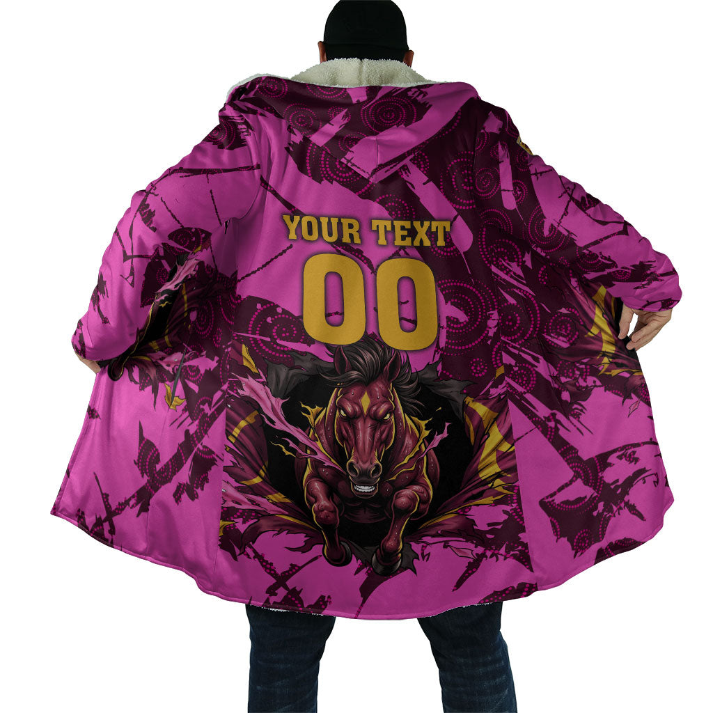 Personalised Brisbane Broncos Cloak Fierce Horse Mascot In Pink Aboriginal Dot Art Style