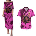 Personalised Brisbane Broncos Couples Matching Puletasi and Hawaiian Shirt Fierce Horse Mascot In Pink Aboriginal Dot Art Style