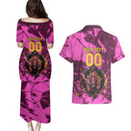 Personalised Brisbane Broncos Couples Matching Puletasi and Hawaiian Shirt Fierce Horse Mascot In Pink Aboriginal Dot Art Style