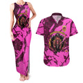 Personalised Brisbane Broncos Couples Matching Tank Maxi Dress and Hawaiian Shirt Fierce Horse Mascot In Pink Aboriginal Dot Art Style