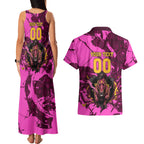 Personalised Brisbane Broncos Couples Matching Tank Maxi Dress and Hawaiian Shirt Fierce Horse Mascot In Pink Aboriginal Dot Art Style