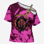 Personalised Brisbane Broncos Cross Shoulder Shirt Fierce Horse Mascot In Pink Aboriginal Dot Art Style
