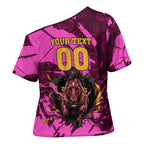 Personalised Brisbane Broncos Cross Shoulder Shirt Fierce Horse Mascot In Pink Aboriginal Dot Art Style
