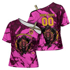 Personalised Brisbane Broncos Cross Shoulder Shirt Fierce Horse Mascot In Pink Aboriginal Dot Art Style