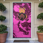 Personalised Brisbane Broncos Door Cover Fierce Horse Mascot In Pink Aboriginal Dot Art Style